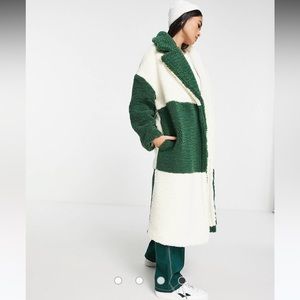 Topshop Patchwork Long Sherpa Coat